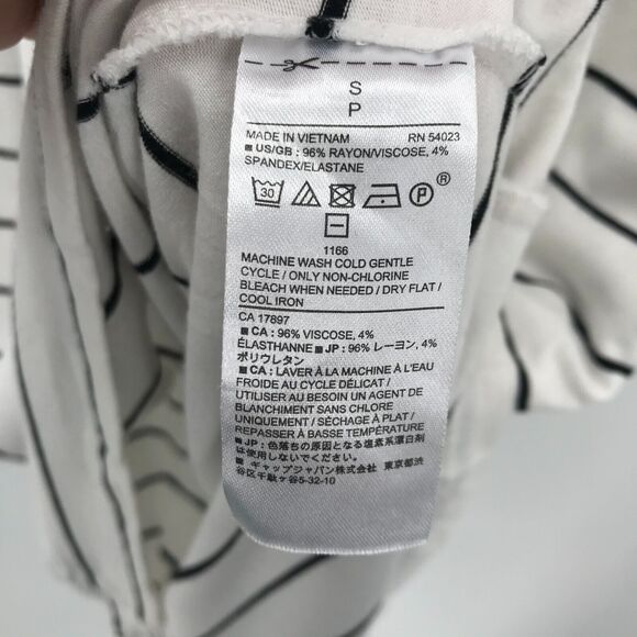 Banana Republic Dress Small White Black Stripe Blouson Keyhole Neck Pockets - Picture 7 of 7